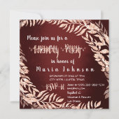 バースデーパーティーリースグリッターバラ金ゴールドブルゴーニュ 招待状 (正面)