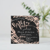 バースデーパーティーリーフリースグリッターブラックバラ金ゴールド 招待状 (スタンド正面)