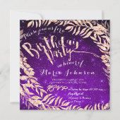バースデーパーティーリーフリースパープルスターバラ金ゴールド 招待状 (正面)