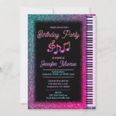 バースデーパーティーレインボーグリッターピアノ 招待状 (正面)