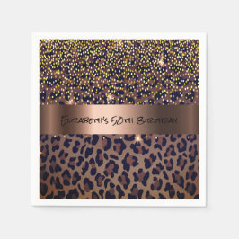 バースデーパーティーレオパード印刷ブロンズ スタンダードカクテルナプキン
