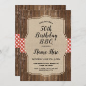 バースデーパーティーレッドギンガムバーラップBBQ招待状 招待状 (正面/裏面)
