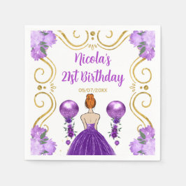 バースデーパーティーレッドヘアプリンセスイン紫 スタンダードカクテルナプキン