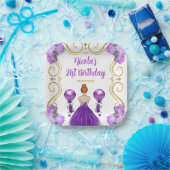 バースデーパーティーレッドヘアプリンセスイン紫 ペーパープレート (パーティー)