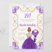 バースデーパーティーレッドヘアプリンセスイン紫 招待状 (正面)