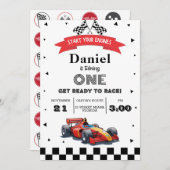 バースデーパーティーレッドレースカー 招待状 (正面/裏面)