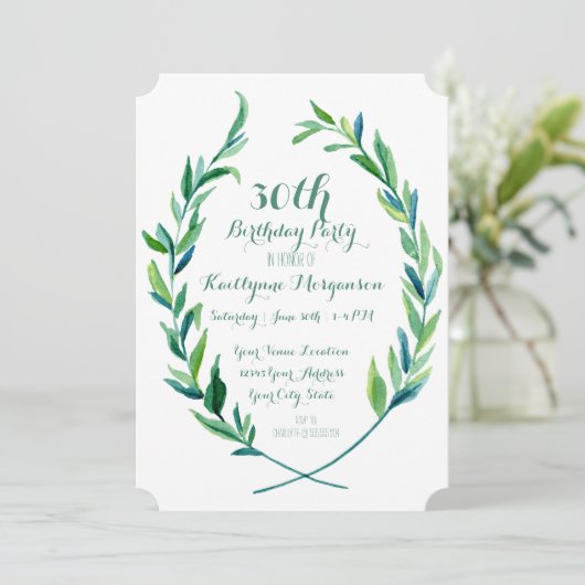 バースデーパーティーローレルリースオリーブリーフブランチアート 招待状 (スタンド正面)