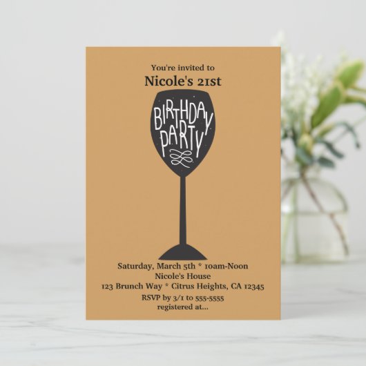バースデーパーティーワイングラス任意の色の招待状 招待状 (スタンド正面)