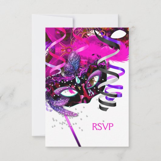 バースデーパーティー仮面 RSVP 返信 白 ピンク (正面)