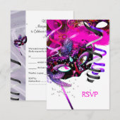 バースデーパーティー仮面 RSVP 返信 白 ピンク (正面/裏面)