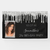 バースデーパーティー写真ブラックシルバーグリッターグラム 横断幕 (横)