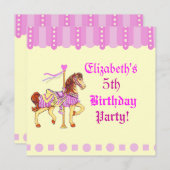バースデーパーティー回転木馬ホース 招待状 (正面/裏面)