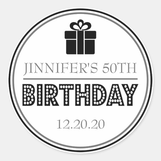 バースデーパーティー好意ステッカー（黒/グレー） ラウンドシール (正面)
