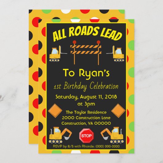 バースデーパーティー建築トラック 招待状 (正面/裏面)