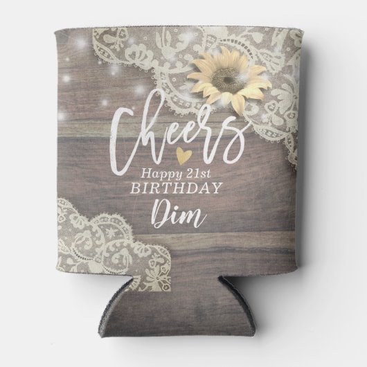 バースデーパーティー応援ウッドレースサンフラワーライト 缶クーラー (正面)