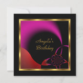 バースデーパーティー抽象芸術ブラックレッドピンク金ゴールド 招待状 (正面)