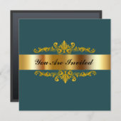 バースデーパーティー招待グリーン金ゴールドブラック 招待状 (正面/裏面)