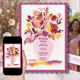 バースデーパーティー招待水彩花瓶 招待状