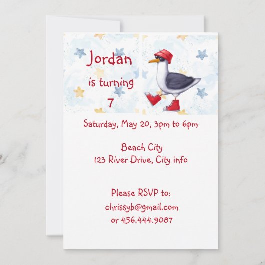 バースデーパーティー招待状おもしろいかわいいカモメ鳥 招待状 (裏面)