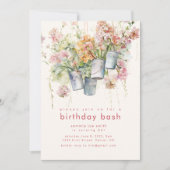 バースデーパーティー招待状と春の花 招待状 (正面)