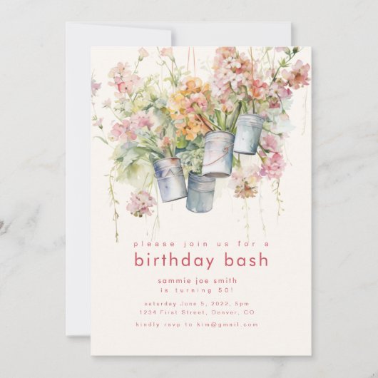 バースデーパーティー招待状と春の花 招待状 (正面)