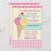 バースデーパーティー招待状アイスクリームスクープパーラー 招待状 (正面/裏面)