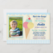 バースデーパーティー招待状アイスクリームボーイズフォトブルー 招待状 (正面)