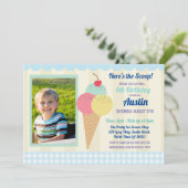 バースデーパーティー招待状アイスクリームボーイズフォトブルー 招待状 (スタンド正面)