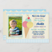 バースデーパーティー招待状アイスクリームボーイズフォトブルー 招待状 (正面/裏面)