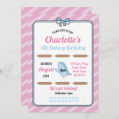 バースデーパーティー招待状ベーカリー誕生日ピンク調理師 招待状 (正面/裏面)