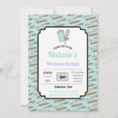 バースデーパーティー招待状ベーカリー誕生日ミント調理師 招待状 (正面)