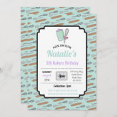 バースデーパーティー招待状ベーカリー誕生日ミント調理師 招待状 (正面/裏面)