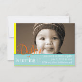 バースデーパーティー招待状マイフォトブルーイエローオレンジ 招待状 (正面)