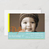 バースデーパーティー招待状マイフォトブルーイエローオレンジ 招待状 (正面/裏面)