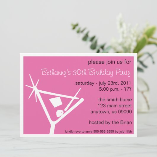 バースデーパーティー招待状マティーニグラス（ダークピンク） 招待状 (スタンド正面)