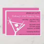バースデーパーティー招待状マティーニグラス（ダークピンク） 招待状 (正面/裏面)