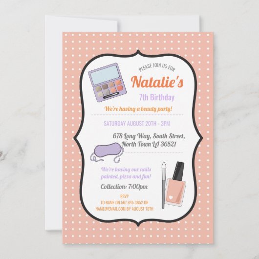 バースデーパーティー招待状美しい誕生日爪、 ネイルワニス 招待状 (正面)