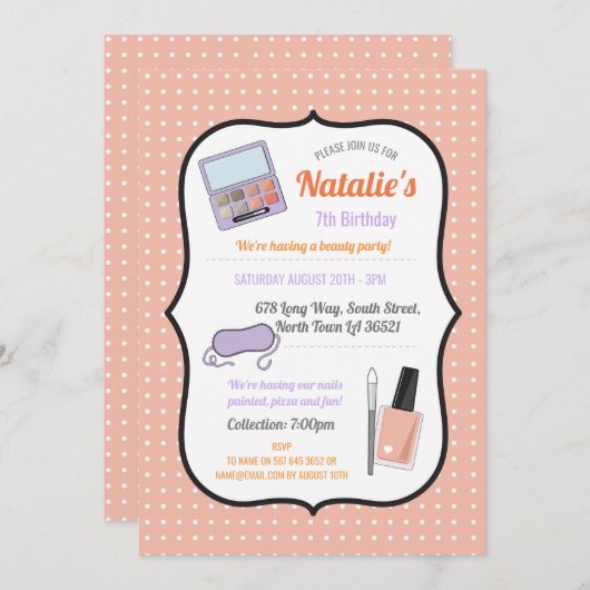 バースデーパーティー招待状美しい誕生日爪、 ネイルワニス 招待状 (正面/裏面)