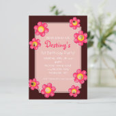 バースデーパーティー招待状 |かわいいフラワーブラウン 招待状 (スタンド正面)