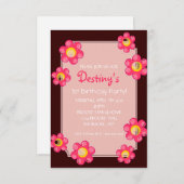 バースデーパーティー招待状 |かわいいフラワーブラウン 招待状 (正面/裏面)