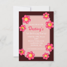 バースデーパーティー招待状 |かわいいフラワーブラウン 招待状