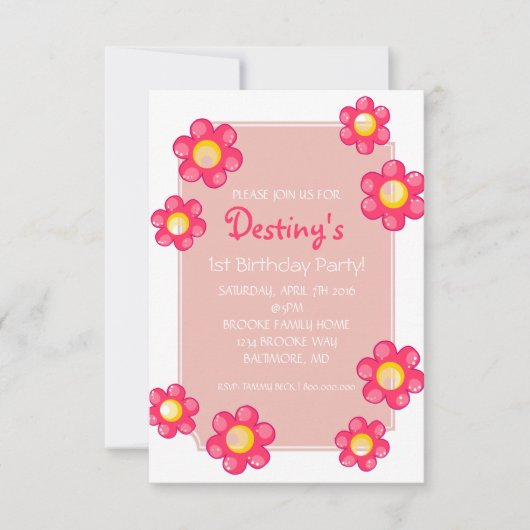 バースデーパーティー招待状 |かわいい花白 招待状 (正面)