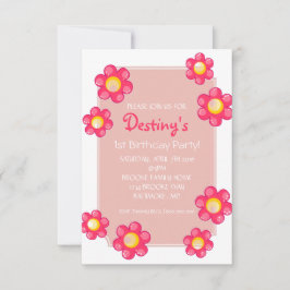 バースデーパーティー招待状 |かわいい花白 招待状