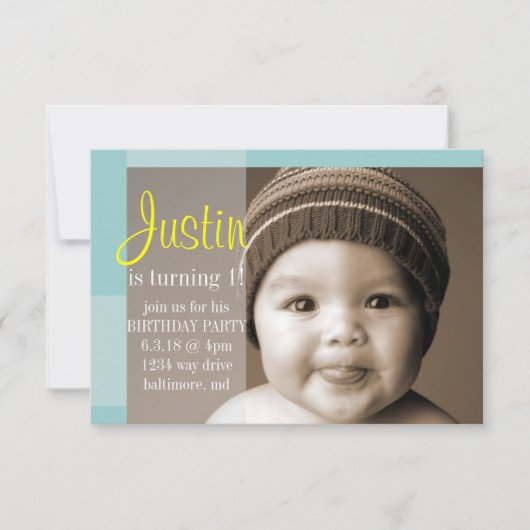 バースデーパーティー招待状 |セグメントの黄色（青） 招待状 (正面)