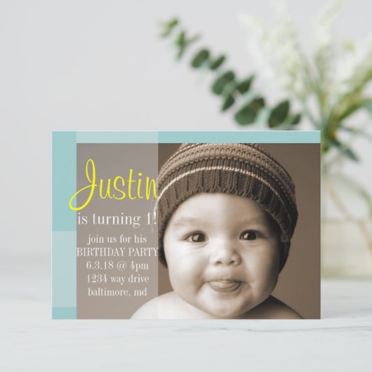 バースデーパーティー招待状 |セグメントの黄色（青） 招待状 (スタンド正面)