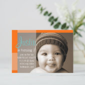 バースデーパーティー招待状 |セグメントオレンジ色のターコイズ 招待状 (スタンド正面)