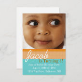 バースデーパーティー招待状 | B-Dayブルーオレンジ 招待状 (正面/裏面)