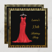 バースデーパーティー招待赤いドレス 招待状 (正面/裏面)