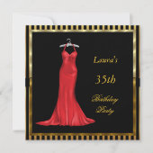 バースデーパーティー招待赤いドレス 招待状 (正面)