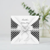 バースデーパーティー水玉模様白黒ダイヤモンド 招待状 (スタンド正面)